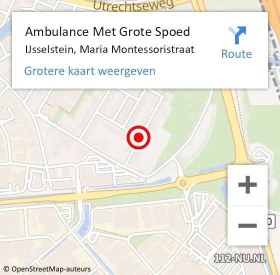 Locatie op kaart van de 112 melding: Ambulance Met Grote Spoed Naar IJsselstein, Maria Montessoristraat op 26 juli 2017 10:09