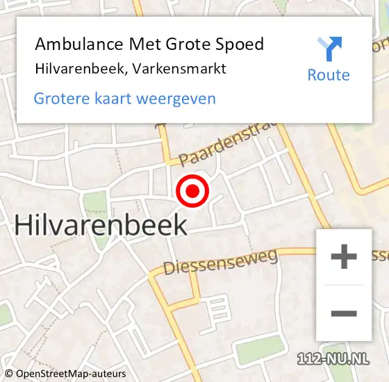 Locatie op kaart van de 112 melding: Ambulance Met Grote Spoed Naar Hilvarenbeek, Varkensmarkt op 26 juli 2017 10:28
