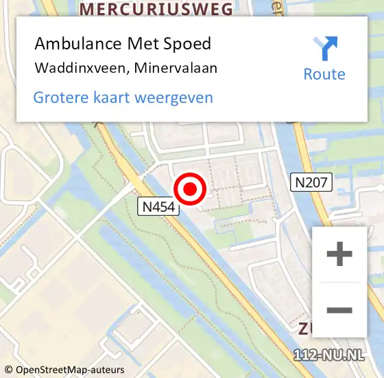 Locatie op kaart van de 112 melding: Ambulance Met Spoed Naar Waddinxveen, Minervalaan op 28 januari 2014 06:45