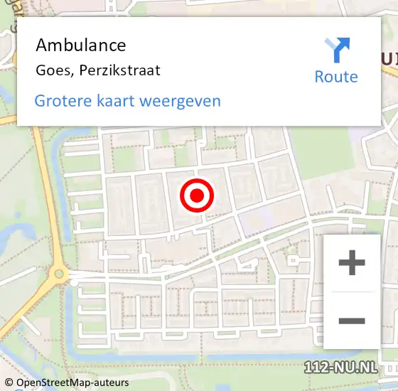 Locatie op kaart van de 112 melding: Ambulance Goes, Perzikstraat op 26 juli 2017 11:32