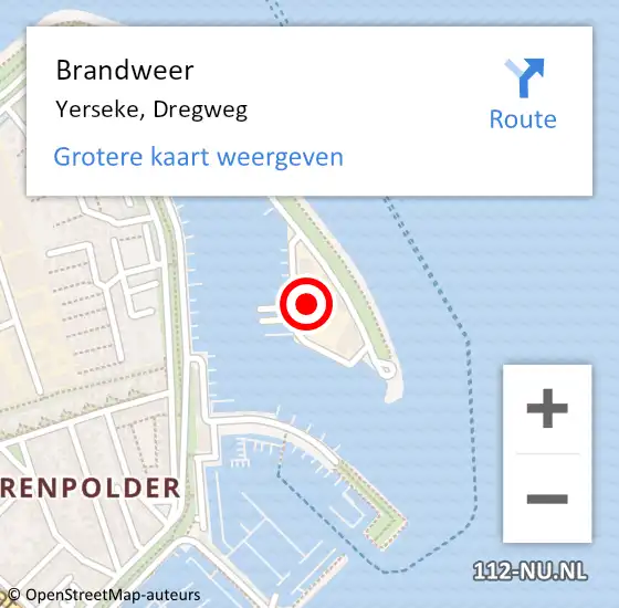 Locatie op kaart van de 112 melding: Brandweer Yerseke, Dregweg op 26 juli 2017 12:21