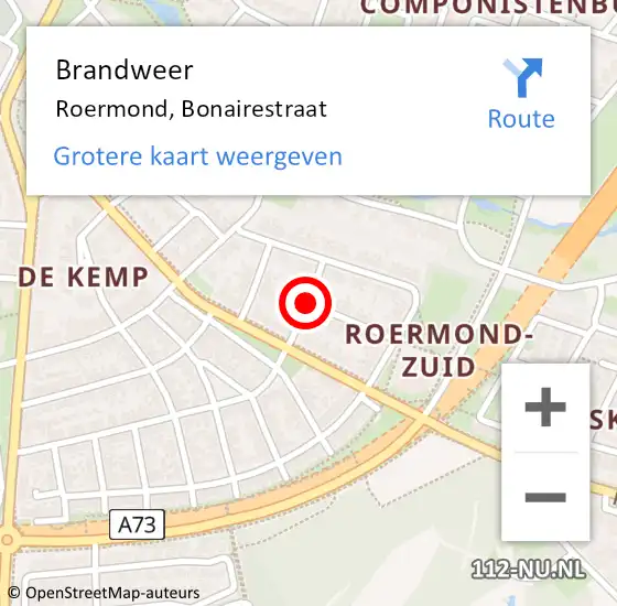 Locatie op kaart van de 112 melding: Brandweer Roermond, Bonairestraat op 26 juli 2017 14:10