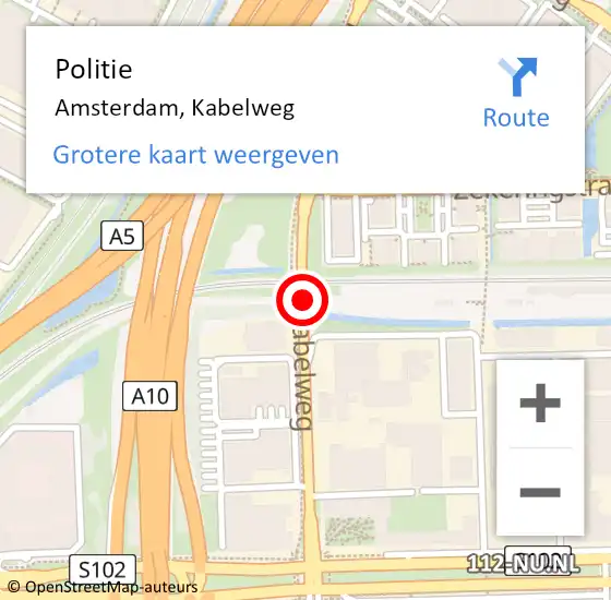 Locatie op kaart van de 112 melding: Politie Amsterdam, Kabelweg op 26 juli 2017 14:17