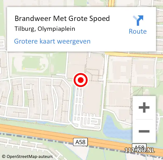 Locatie op kaart van de 112 melding: Brandweer Met Grote Spoed Naar Tilburg, Olympiaplein op 26 juli 2017 14:23