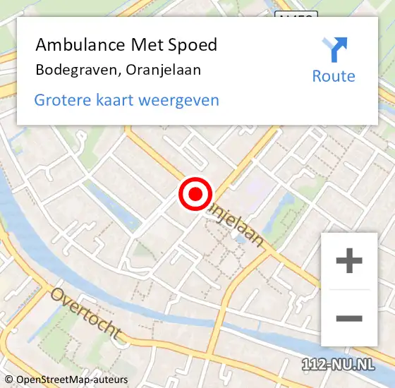 Locatie op kaart van de 112 melding: Ambulance Met Spoed Naar Bodegraven, Oranjelaan op 26 juli 2017 14:29