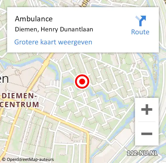 Locatie op kaart van de 112 melding: Ambulance Diemen, Henry Dunantlaan op 26 juli 2017 14:31