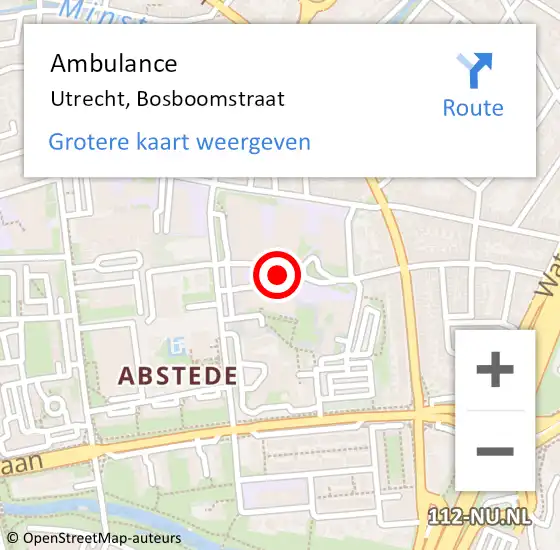 Locatie op kaart van de 112 melding: Ambulance Utrecht, Bosboomstraat op 26 juli 2017 14:31