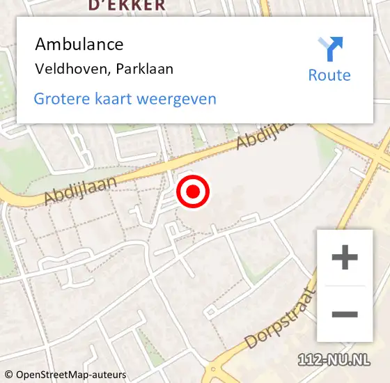 Locatie op kaart van de 112 melding: Ambulance Veldhoven, Parklaan op 26 juli 2017 14:31
