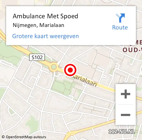 Locatie op kaart van de 112 melding: Ambulance Met Spoed Naar Nijmegen, Marialaan op 26 juli 2017 14:32