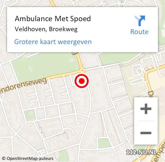 Locatie op kaart van de 112 melding: Ambulance Met Spoed Naar Veldhoven, Broekweg op 26 juli 2017 14:34