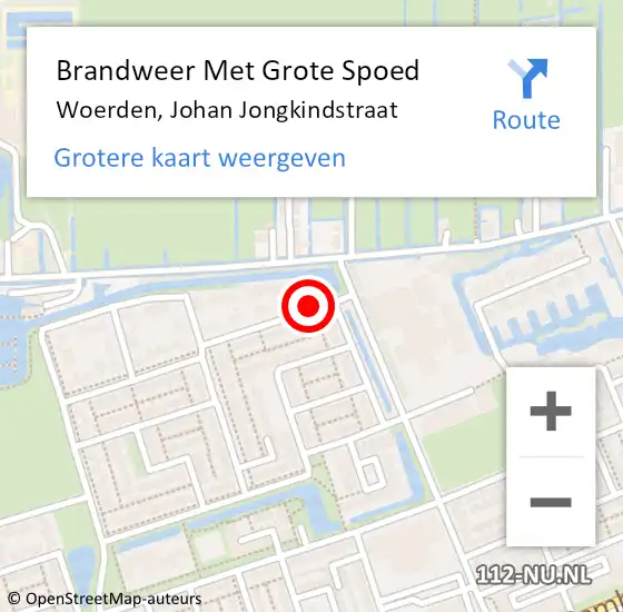 Locatie op kaart van de 112 melding: Brandweer Met Grote Spoed Naar Woerden, Johan Jongkindstraat op 26 juli 2017 16:43
