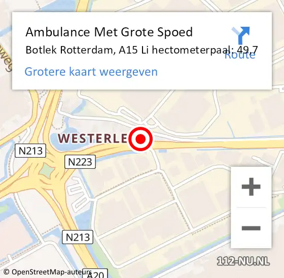 Locatie op kaart van de 112 melding: Ambulance Met Grote Spoed Naar Botlek Rotterdam, A15 Li hectometerpaal: 49,6 op 26 juli 2017 17:04