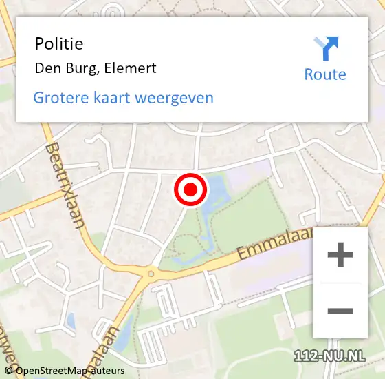 Locatie op kaart van de 112 melding: Politie Den Burg, Elemert op 26 juli 2017 17:16