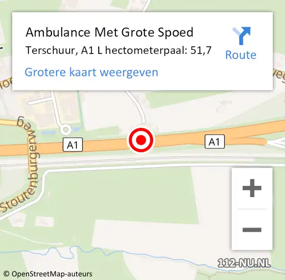 Locatie op kaart van de 112 melding: Ambulance Met Grote Spoed Naar Terschuur, A1 L hectometerpaal: 51,7 op 26 juli 2017 17:42