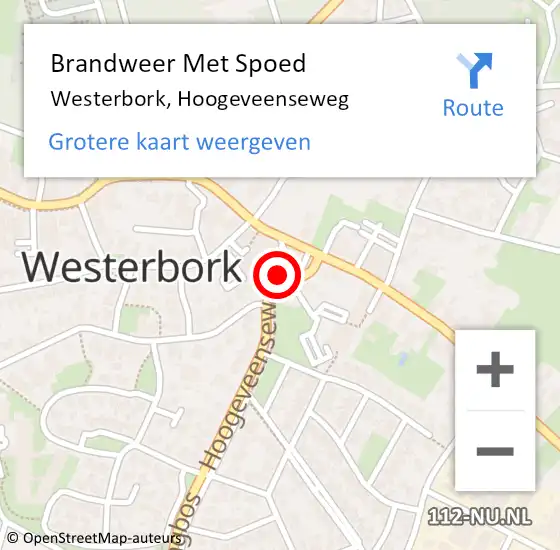 Locatie op kaart van de 112 melding: Brandweer Met Spoed Naar Westerbork, Hoogeveenseweg op 26 juli 2017 19:33