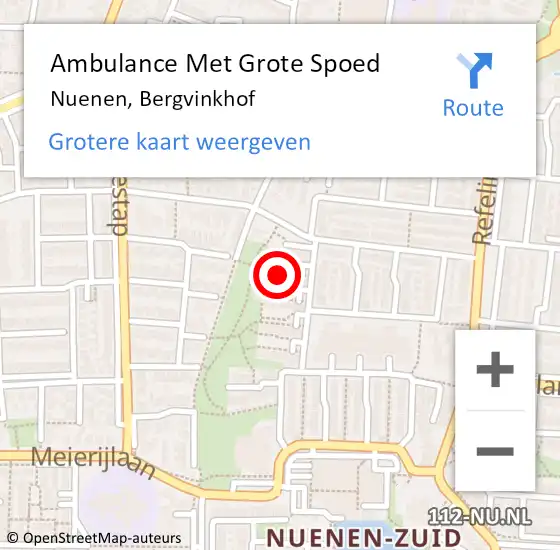 Locatie op kaart van de 112 melding: Ambulance Met Grote Spoed Naar Nuenen, Bergvinkhof op 26 juli 2017 20:25