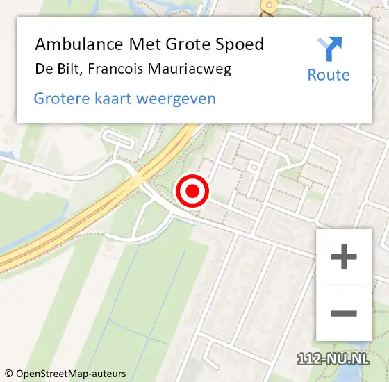 Locatie op kaart van de 112 melding: Ambulance Met Grote Spoed Naar De Bilt, Francois Mauriacweg op 26 juli 2017 20:33