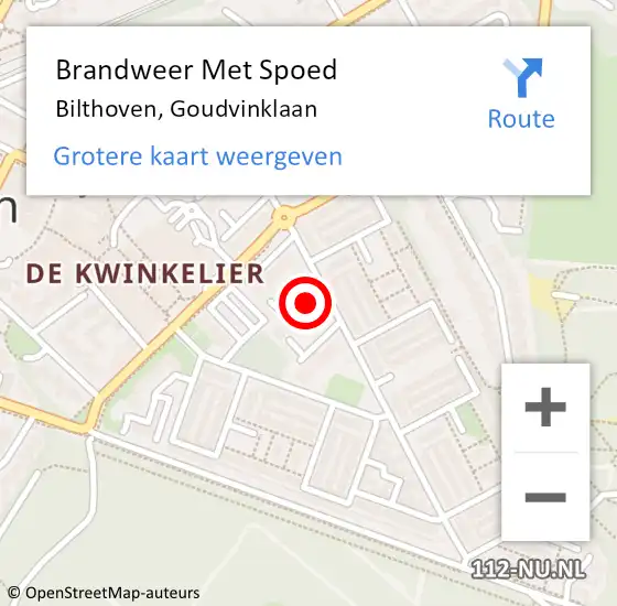 Locatie op kaart van de 112 melding: Brandweer Met Spoed Naar Bilthoven, Goudvinklaan op 26 juli 2017 20:41