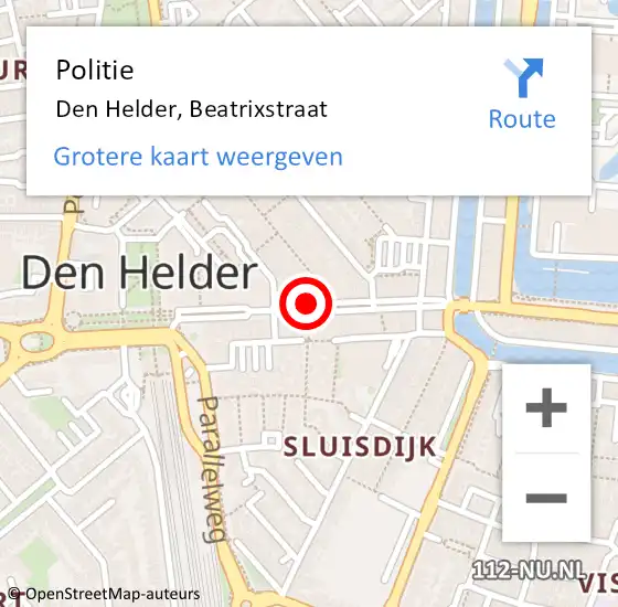 Locatie op kaart van de 112 melding: Politie Den Helder, Beatrixstraat op 26 juli 2017 21:18