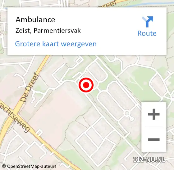 Locatie op kaart van de 112 melding: Ambulance Zeist, Parmentiersvak op 26 juli 2017 23:03