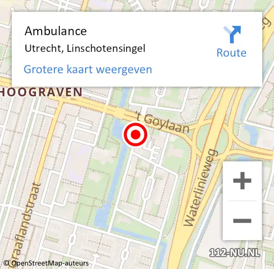 Locatie op kaart van de 112 melding: Ambulance Utrecht, Linschotensingel op 27 juli 2017 00:33