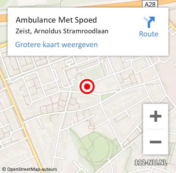 Locatie op kaart van de 112 melding: Ambulance Met Spoed Naar Zeist, Arnoldus Stramroodlaan op 27 juli 2017 00:48