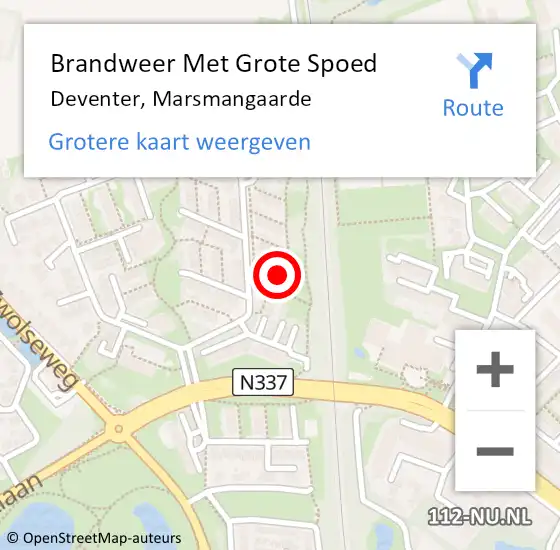 Locatie op kaart van de 112 melding: Brandweer Met Grote Spoed Naar Deventer, Marsmangaarde op 27 juli 2017 04:21