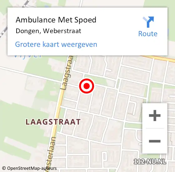 Locatie op kaart van de 112 melding: Ambulance Met Spoed Naar Dongen, Weberstraat op 27 juli 2017 04:28