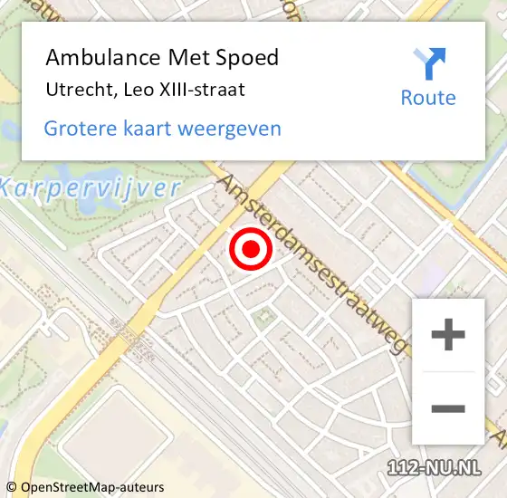 Locatie op kaart van de 112 melding: Ambulance Met Spoed Naar Utrecht, Leo XIII-straat op 27 juli 2017 04:40