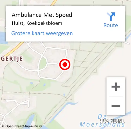 Locatie op kaart van de 112 melding: Ambulance Met Spoed Naar Hulst, Koekoeksbloem op 27 juli 2017 08:00