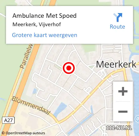 Locatie op kaart van de 112 melding: Ambulance Met Spoed Naar Meerkerk, Vijverhof op 27 juli 2017 08:51