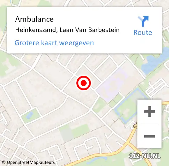 Locatie op kaart van de 112 melding: Ambulance Heinkenszand, Laan Van Barbestein op 27 juli 2017 12:59