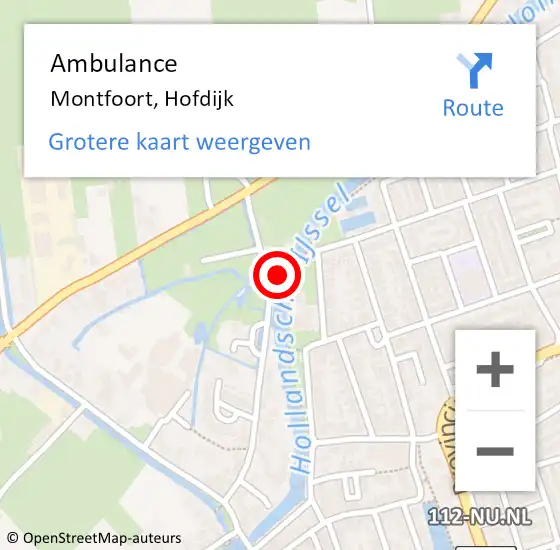 Locatie op kaart van de 112 melding: Ambulance Montfoort, Hofdijk op 27 juli 2017 13:03