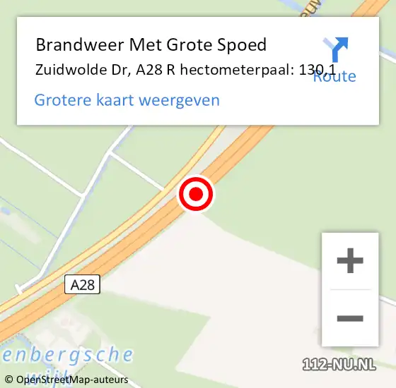 Locatie op kaart van de 112 melding: Brandweer Met Grote Spoed Naar Zuidwolde Dr, A28 L hectometerpaal: 129,0 op 27 juli 2017 14:55