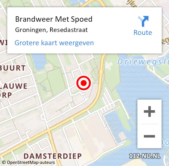 Locatie op kaart van de 112 melding: Brandweer Met Spoed Naar Groningen, Resedastraat op 27 juli 2017 15:00