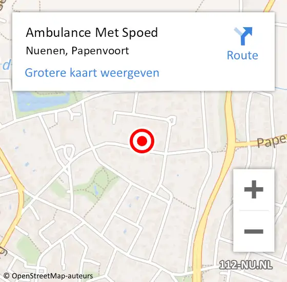 Locatie op kaart van de 112 melding: Ambulance Met Spoed Naar Nuenen, Papenvoort op 27 juli 2017 16:12