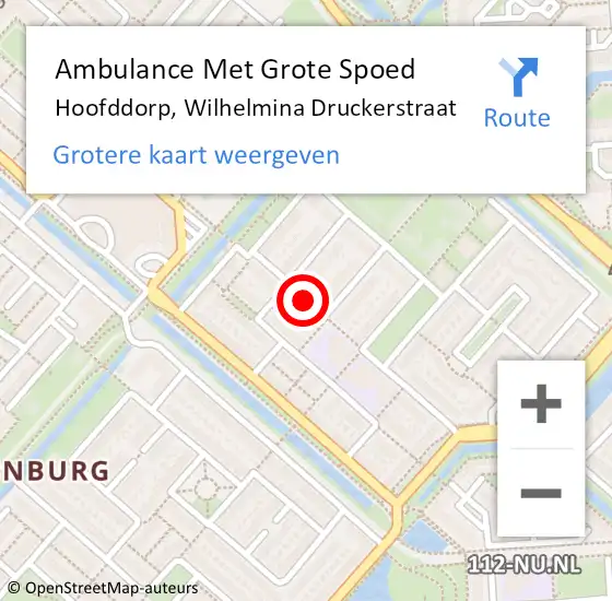 Locatie op kaart van de 112 melding: Ambulance Met Grote Spoed Naar Hoofddorp, Wilhelmina Druckerstraat op 27 juli 2017 17:55