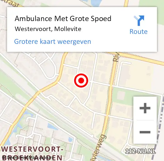 Locatie op kaart van de 112 melding: Ambulance Met Grote Spoed Naar Westervoort, Mollevite op 27 juli 2017 18:25