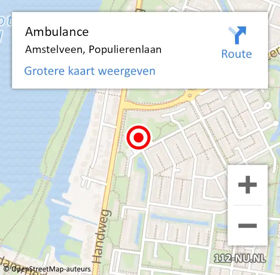 Locatie op kaart van de 112 melding: Ambulance Amstelveen, Populierenlaan op 27 juli 2017 19:06