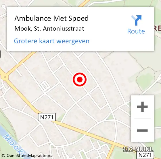 Locatie op kaart van de 112 melding: Ambulance Met Spoed Naar Mook, St. Antoniusstraat op 27 juli 2017 20:41