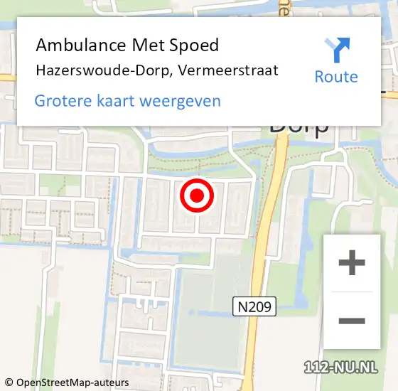 Locatie op kaart van de 112 melding: Ambulance Met Spoed Naar Hazerswoude-Dorp, Vermeerstraat op 27 juli 2017 20:55