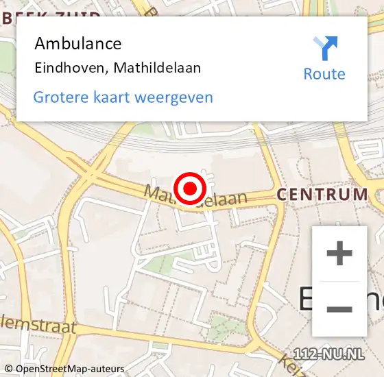 Locatie op kaart van de 112 melding: Ambulance Eindhoven, Mathildelaan op 27 juli 2017 21:47