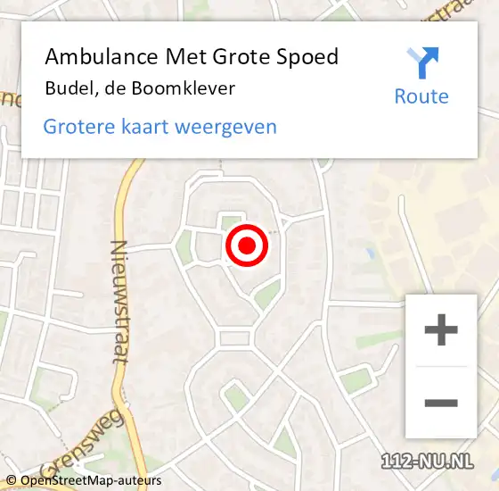 Locatie op kaart van de 112 melding: Ambulance Met Grote Spoed Naar Budel, de Boomklever op 27 juli 2017 21:59