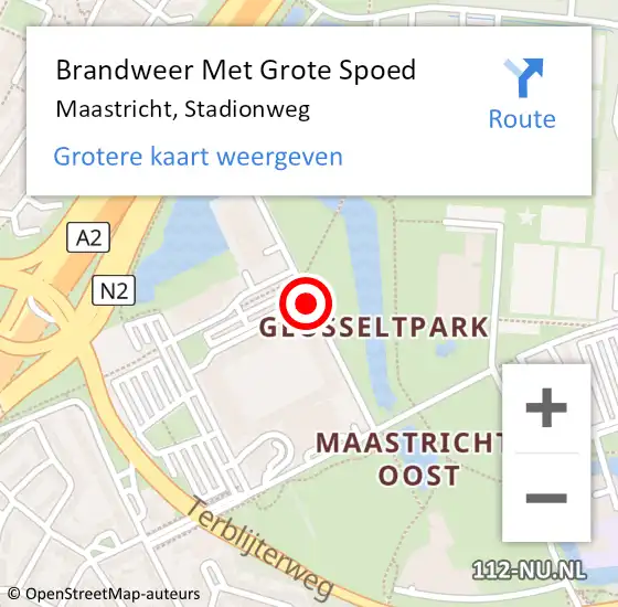 Locatie op kaart van de 112 melding: Brandweer Met Grote Spoed Naar Maastricht, Stadionweg op 27 juli 2017 22:15