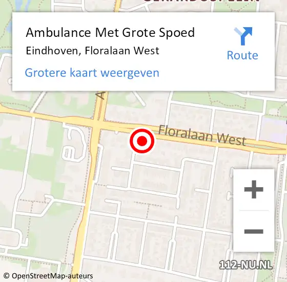 Locatie op kaart van de 112 melding: Ambulance Met Grote Spoed Naar Eindhoven, Floralaan West op 27 juli 2017 22:26