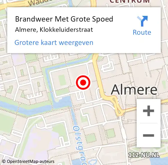 Locatie op kaart van de 112 melding: Brandweer Met Grote Spoed Naar Almere, Klokkeluiderstraat op 27 juli 2017 23:24