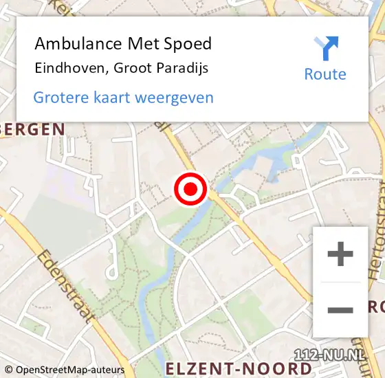 Locatie op kaart van de 112 melding: Ambulance Met Spoed Naar Eindhoven, Groot Paradijs op 28 juli 2017 00:17