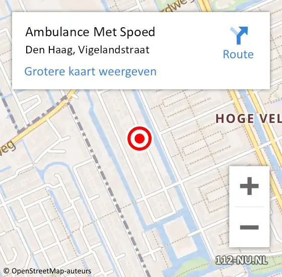 Locatie op kaart van de 112 melding: Ambulance Met Spoed Naar Den Haag, Vigelandstraat op 28 juli 2017 03:41