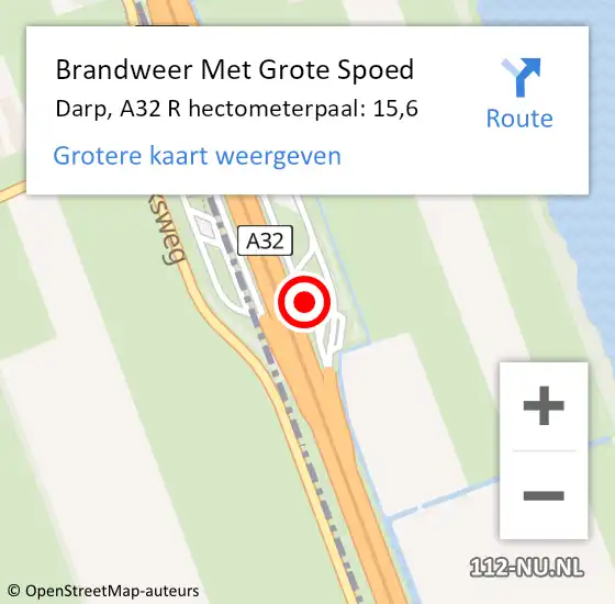 Locatie op kaart van de 112 melding: Brandweer Met Grote Spoed Naar Darp, A32 R hectometerpaal: 15,6 op 28 juli 2017 03:49