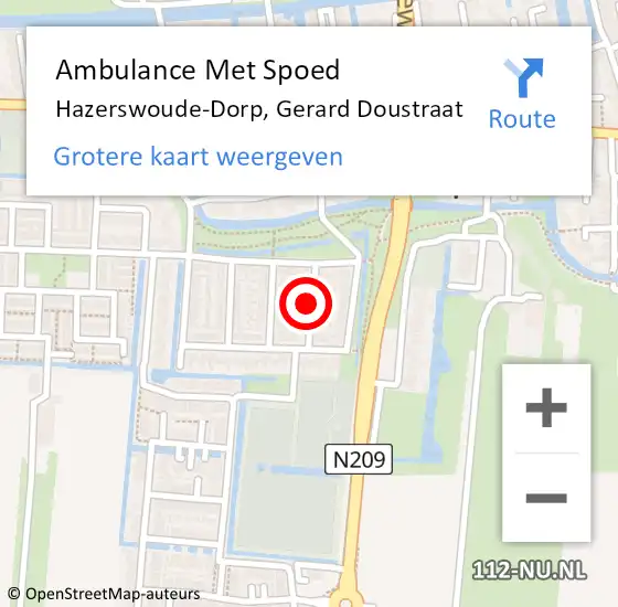 Locatie op kaart van de 112 melding: Ambulance Met Spoed Naar Hazerswoude-Dorp, Gerard Doustraat op 28 juli 2017 03:56